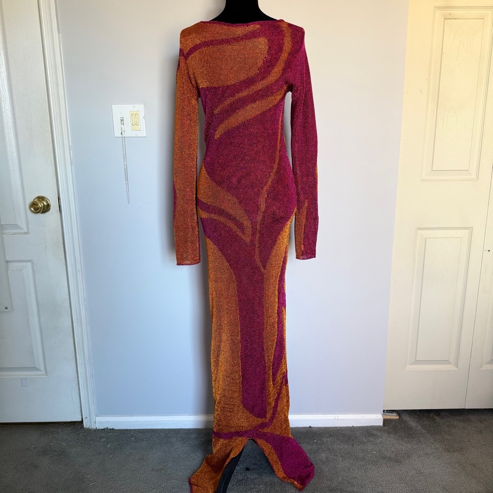 Fashion Nova Long Sleeve Shimmer Bodycon Dress in Pink and Orange Gold - Picture 7 of 10